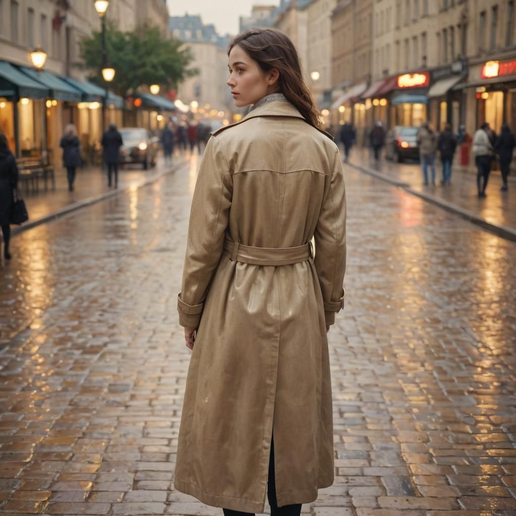 Impressionist Woman in City Square, Oil Painting