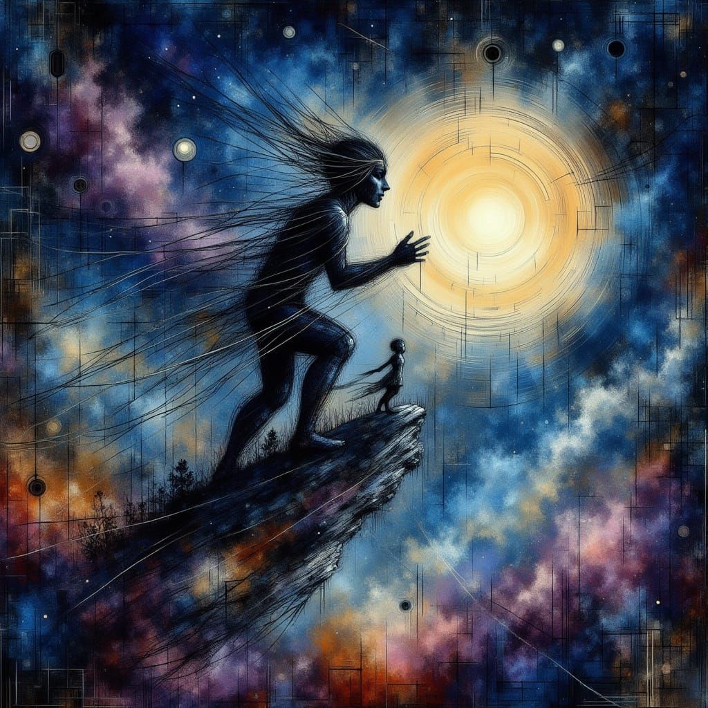 Dark Silhouette Chases With Pickaxe Under Full Moon