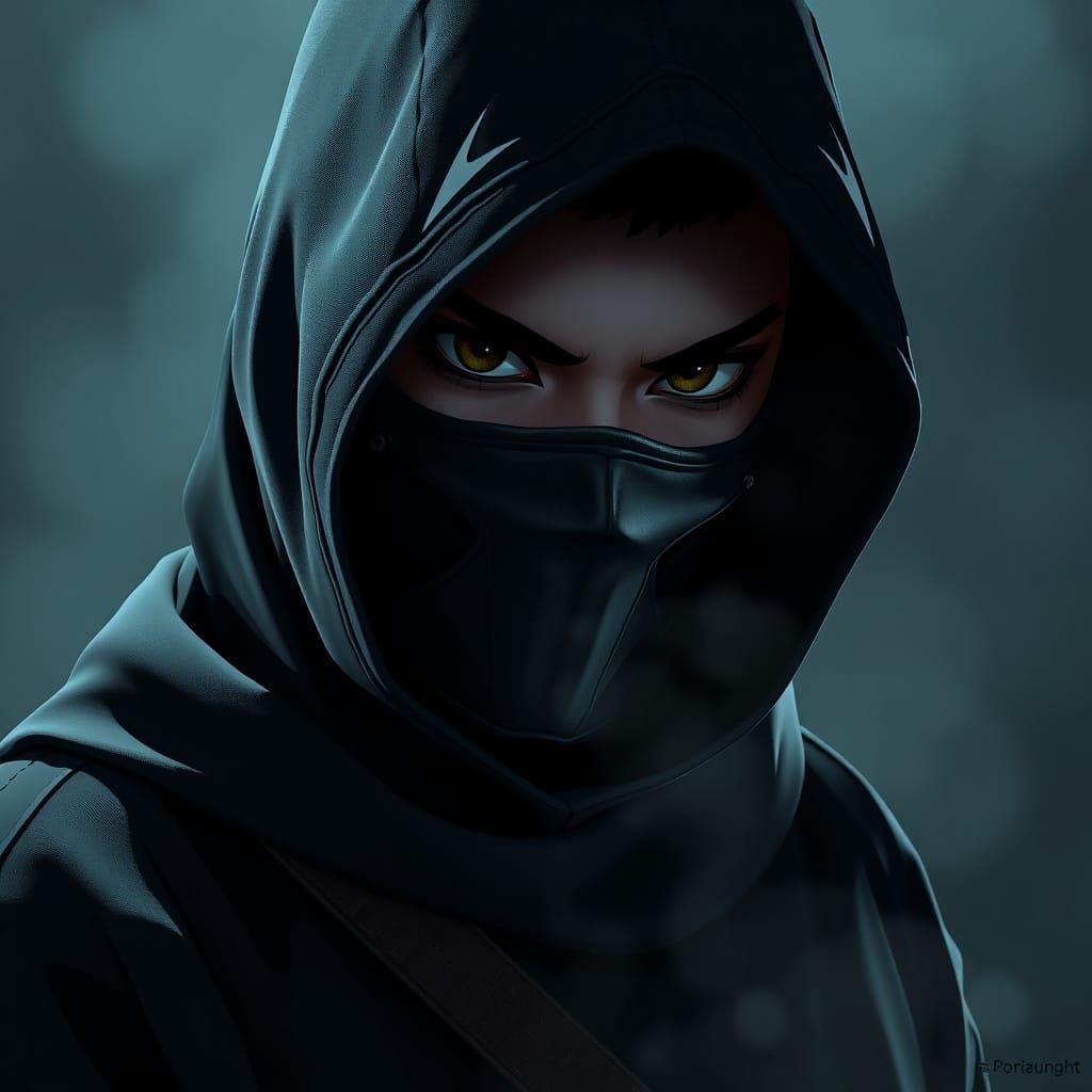 Mysterious Shadow Ninja in Detailed 3D Anime Art