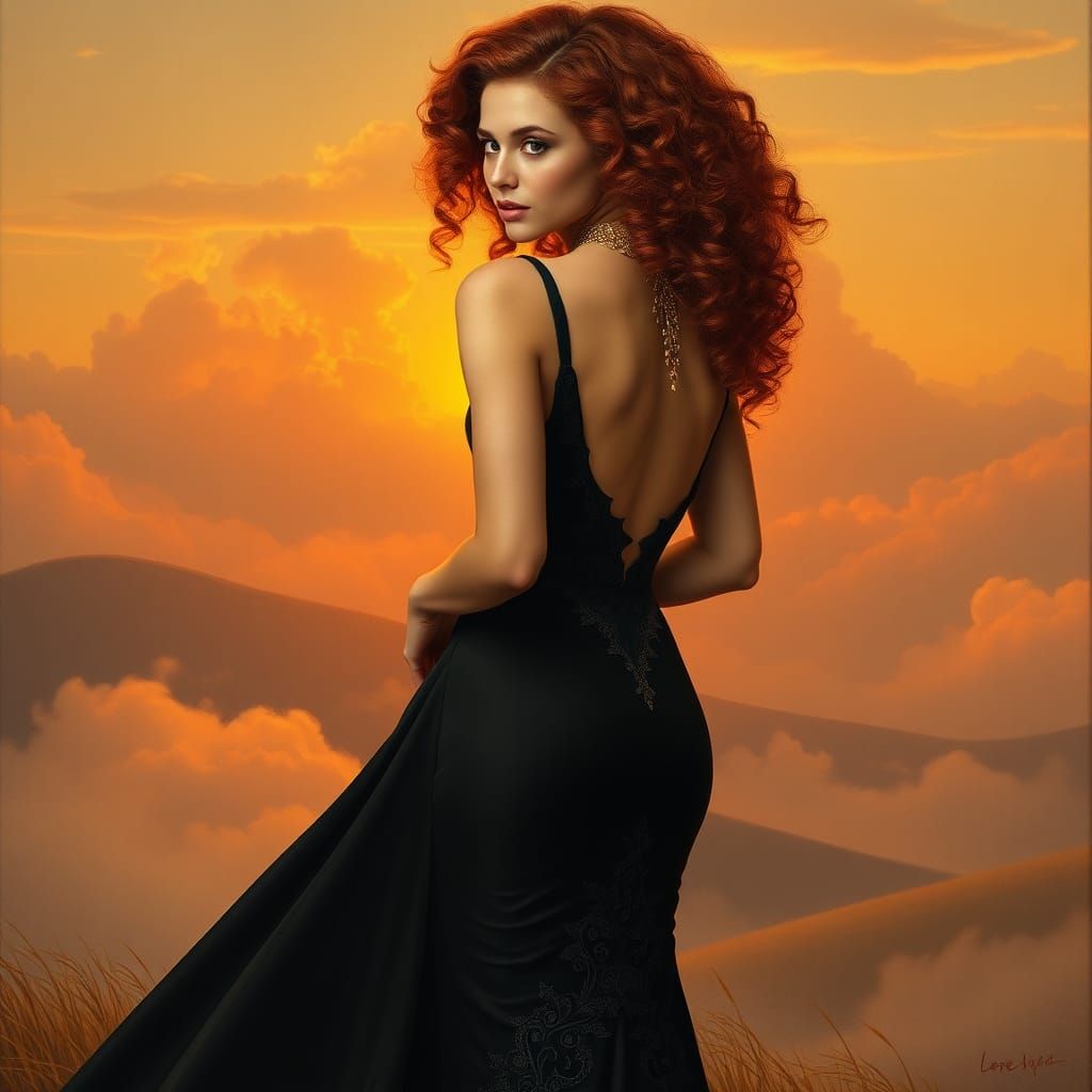 Elegant Redhead in Klimt-Inspired Art Nouveau Style