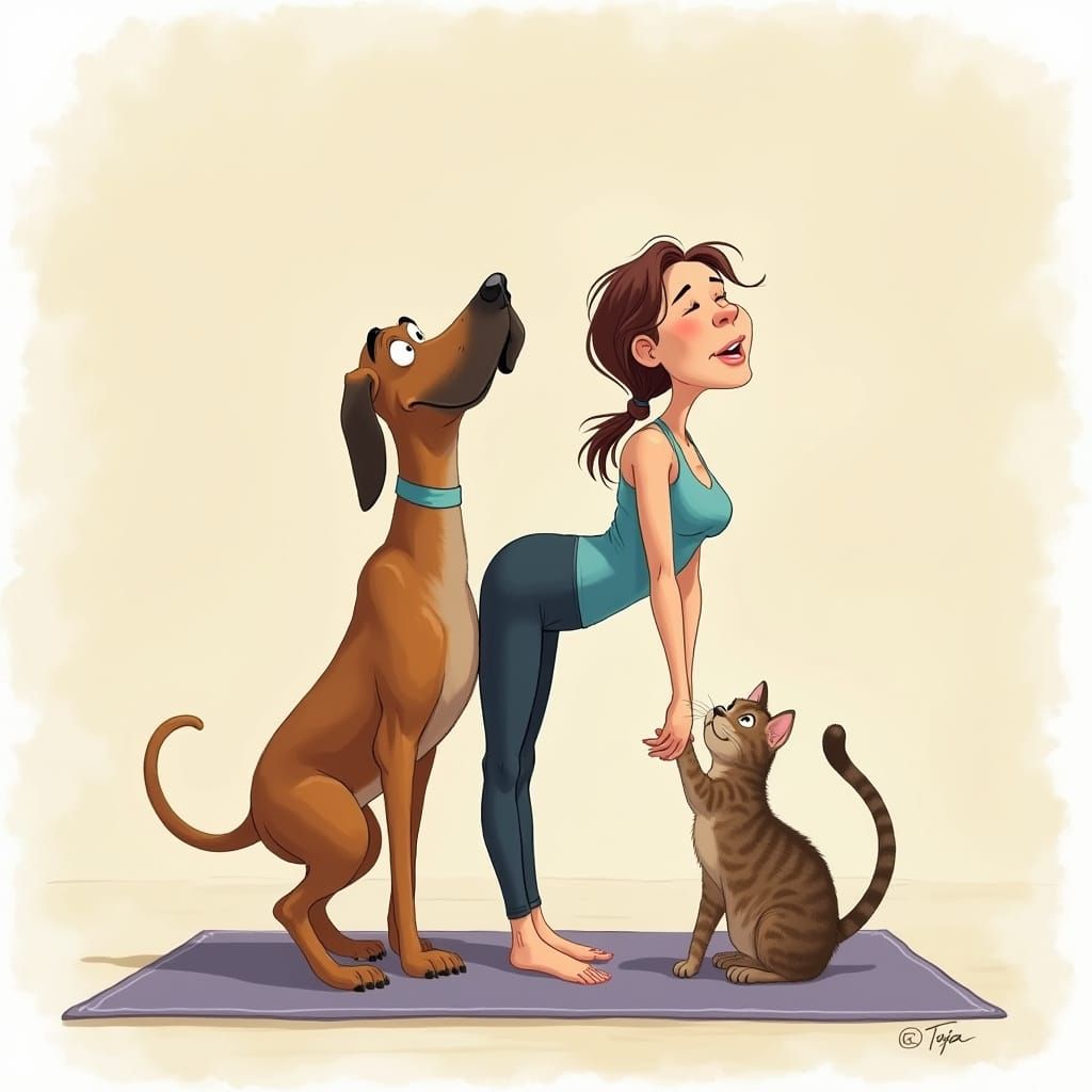 Woman and Pets in Yoga