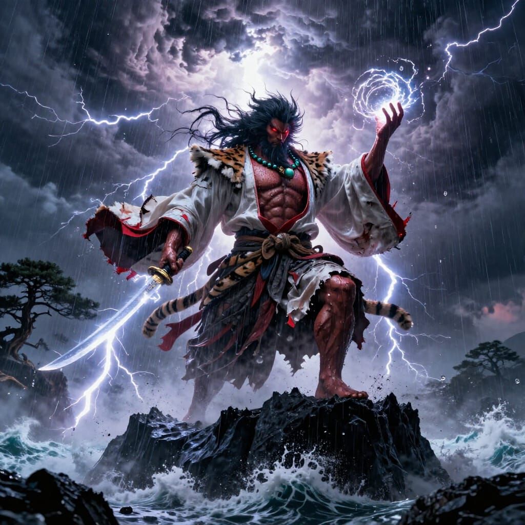 Susanoo God of Storms on Volcanic Cliff