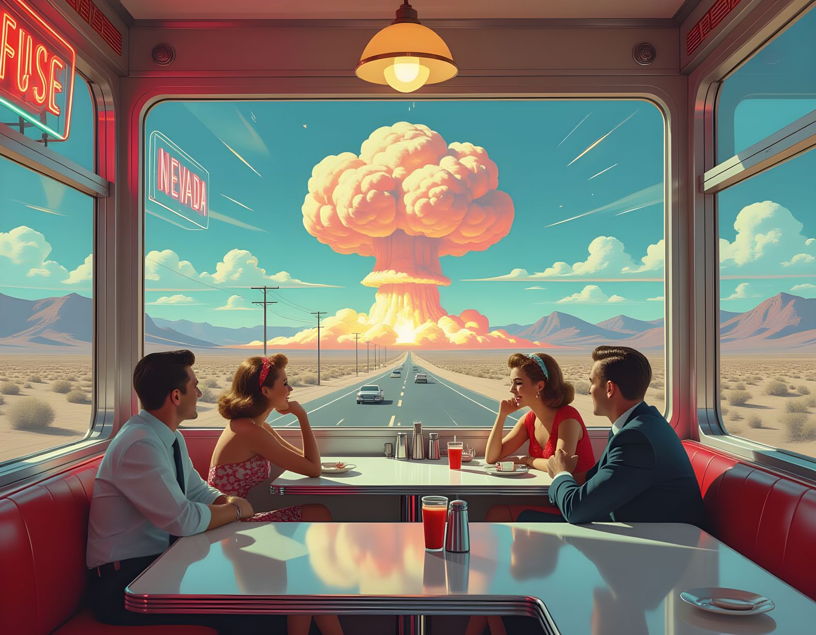 Retro Diner Overlooks Nuclear Blast in Nevada Desert