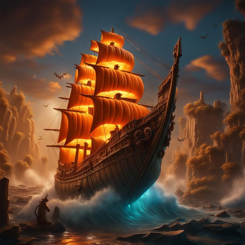 Fantastical Pumpkin Carving of a Ship