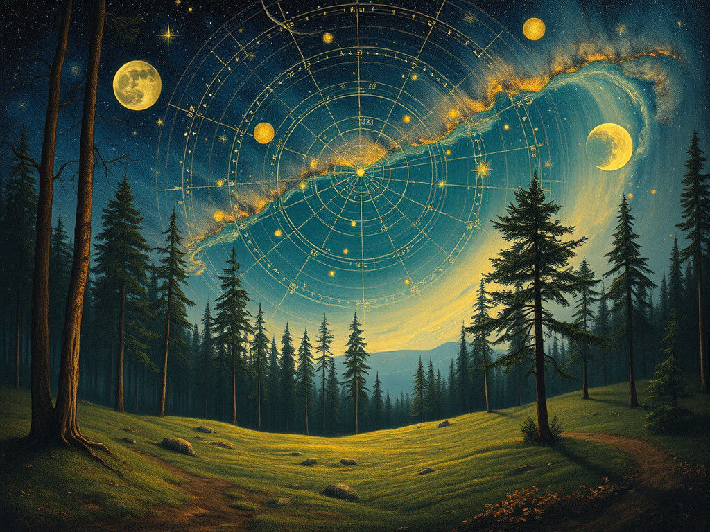 Enchanted Forest Leylines with Star Charts, Mixed Media