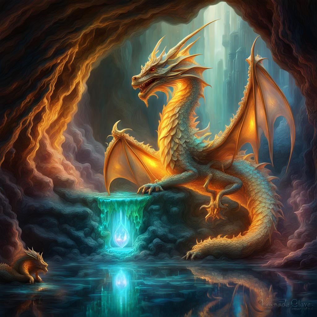 Mystical Dragon in Ethereal Crystal Cavern