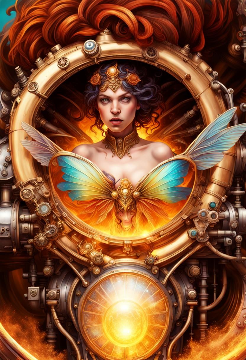 Hyperrealistic Fairy Queen with Steampunk Engine