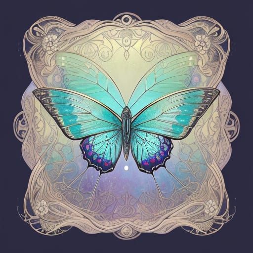 Intricate Art Nouveau Butterflies in Enchanted Flower Field