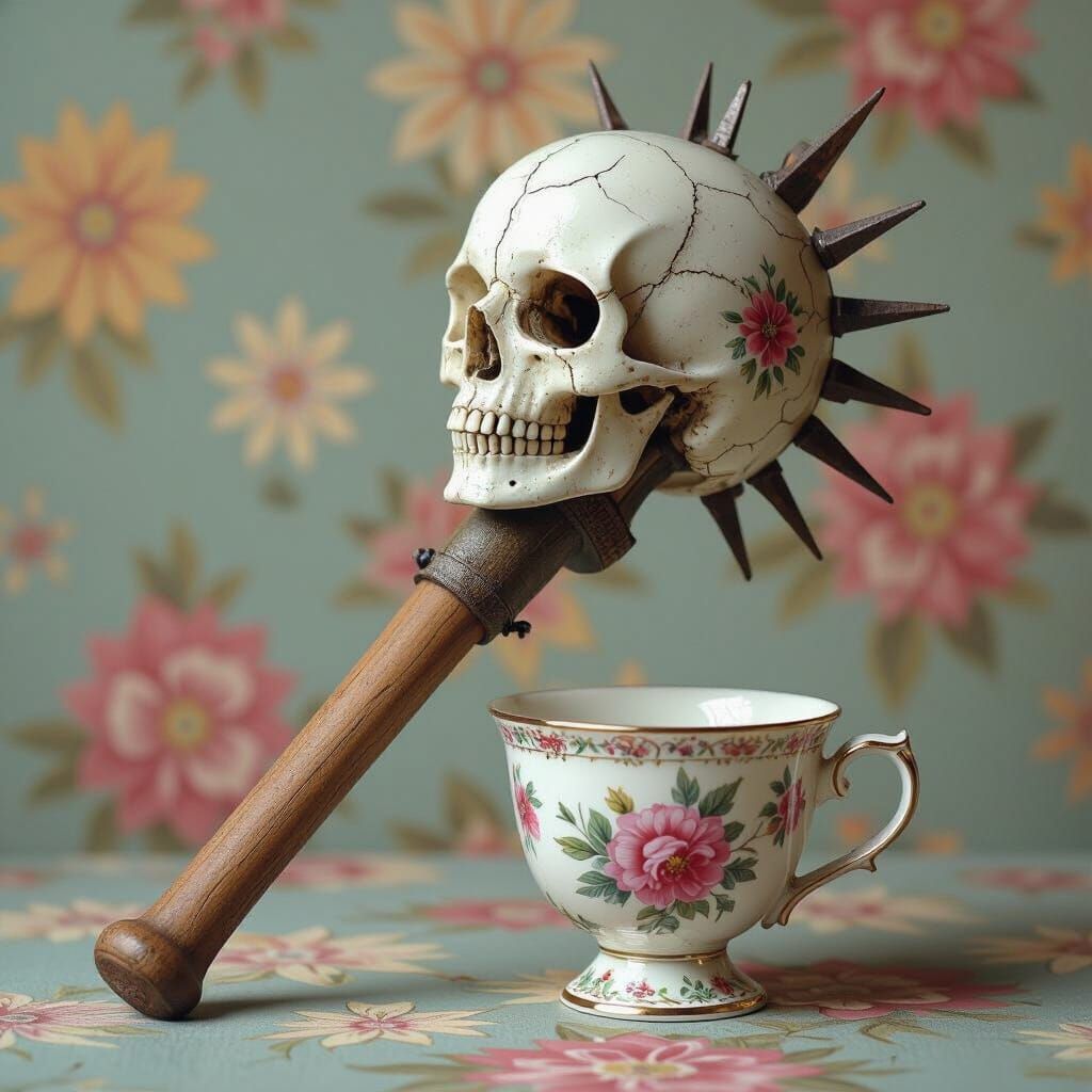 Surrealist Dadaist War Mace with Teacup Head