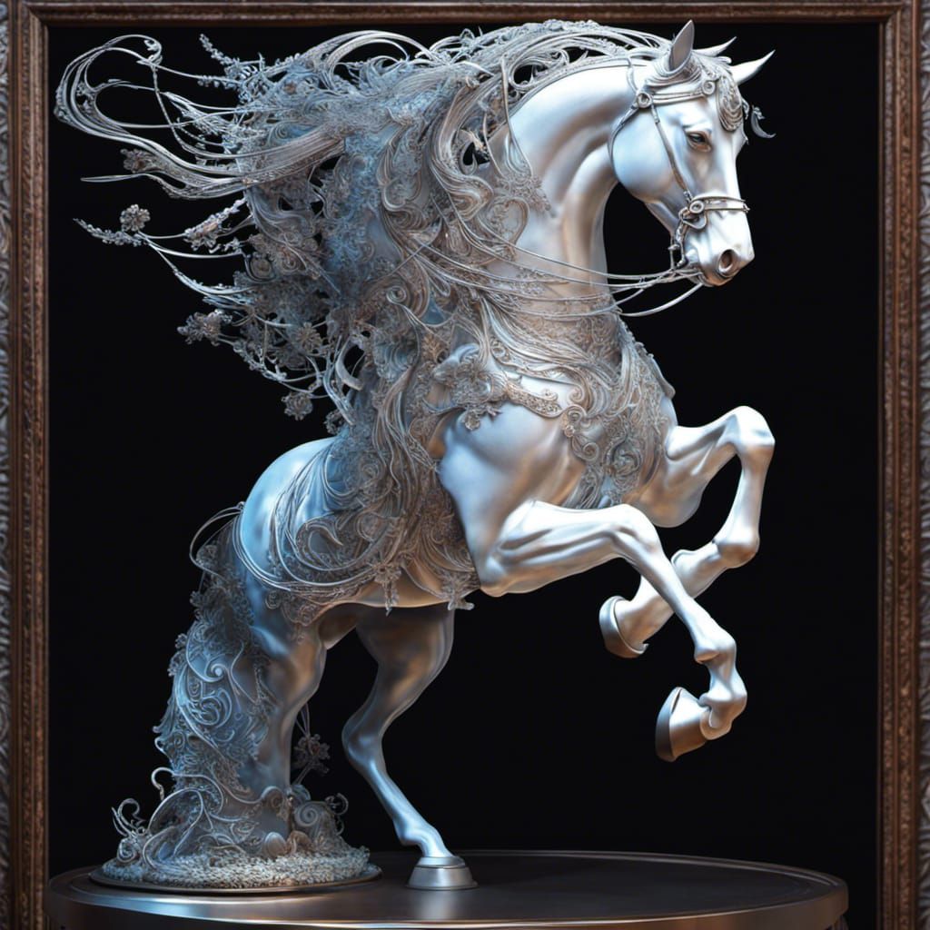 Intricate Wireframe Horse Sculpture: Fantasy Art