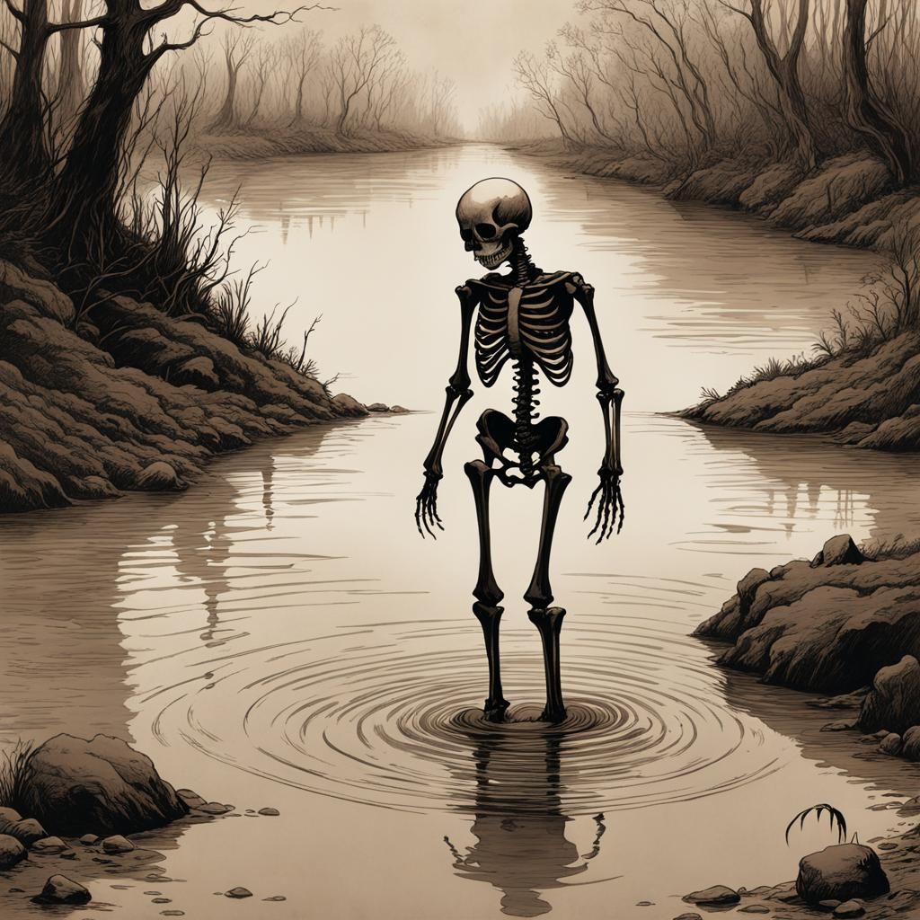 Decaying Skeleton Sketch in Sepia Ink