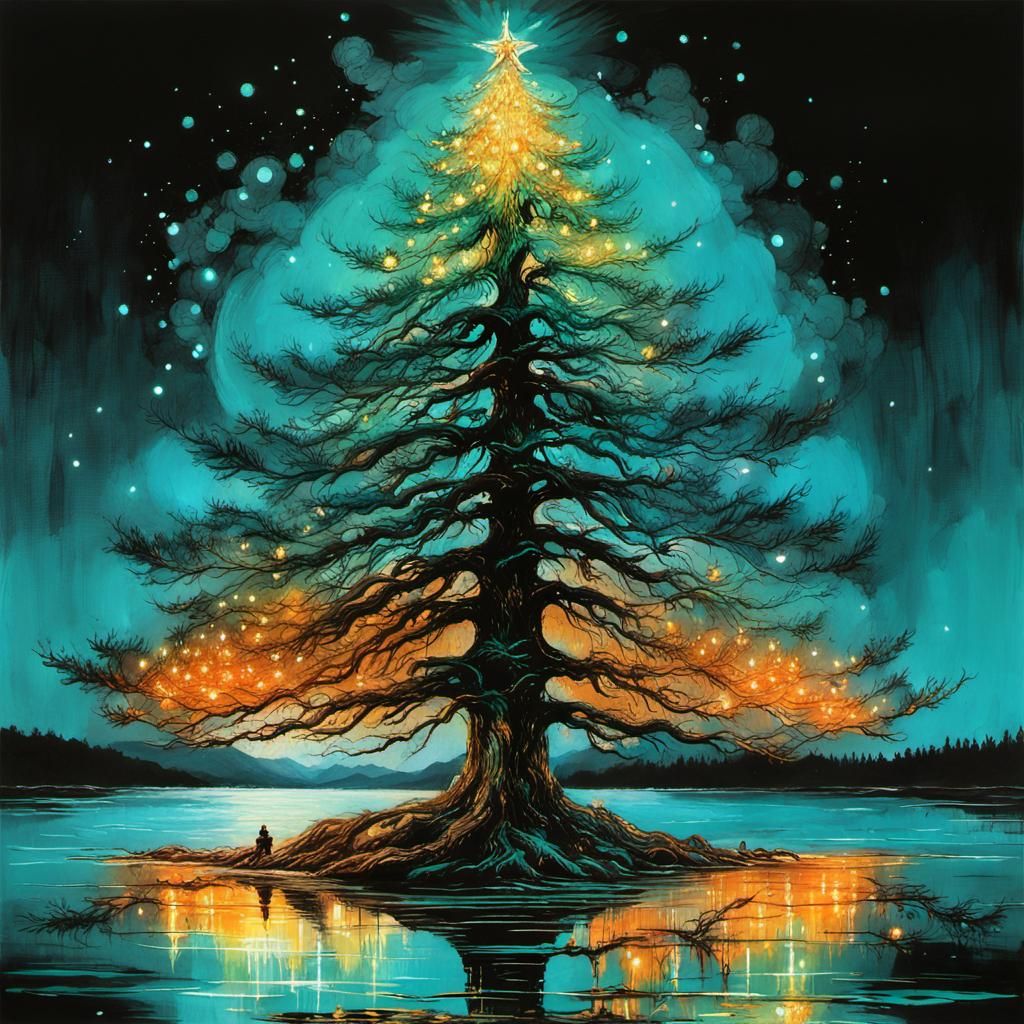 MAGIC CHRISTMAS TREE AT LAKE