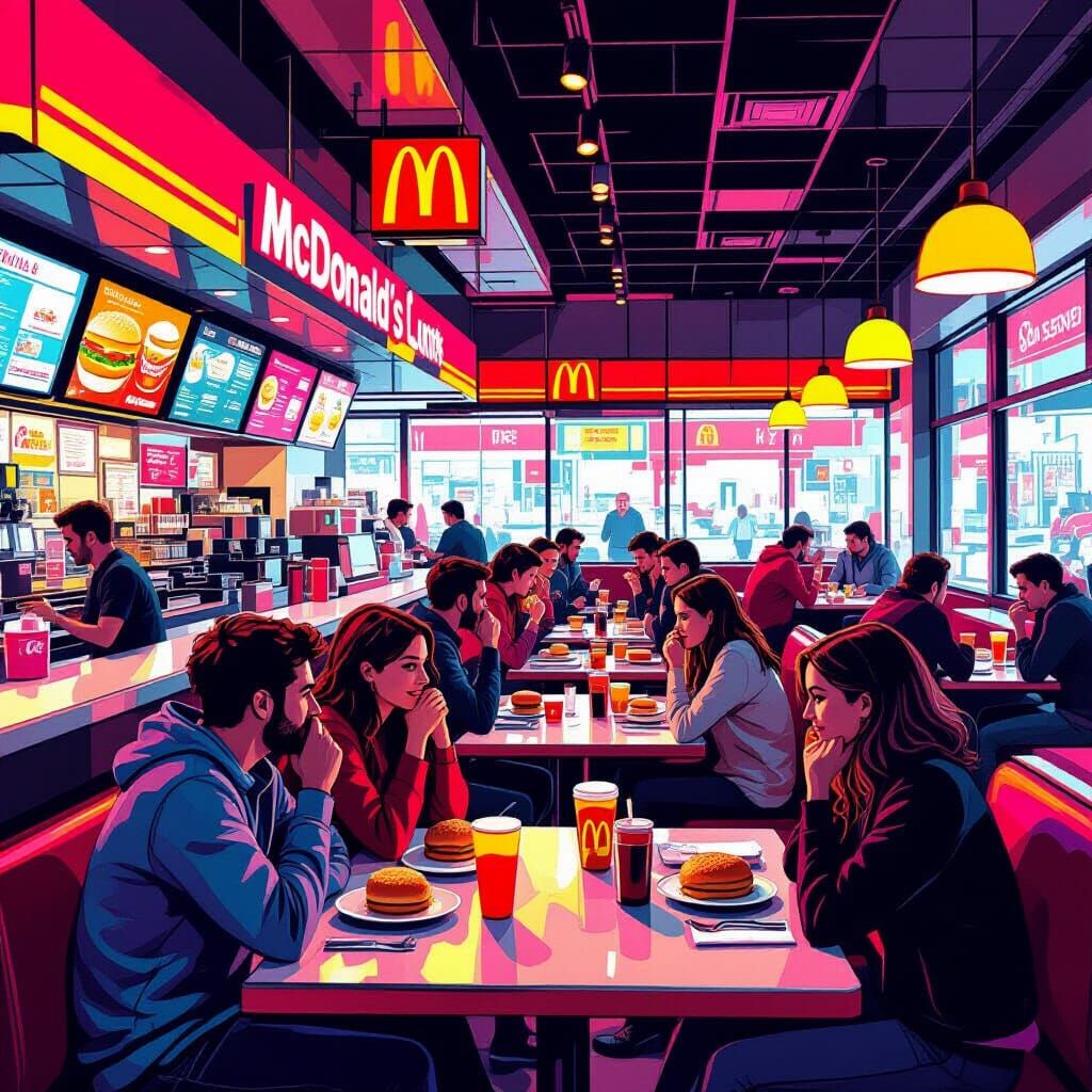 McDonald's Restaurant Scene in Futuristic Style