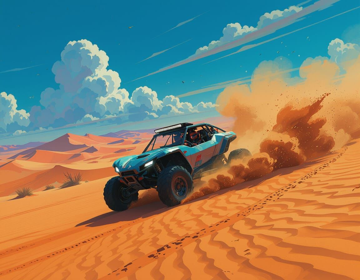 Futuristic Dune Buggy in Surreal Desert Landscape