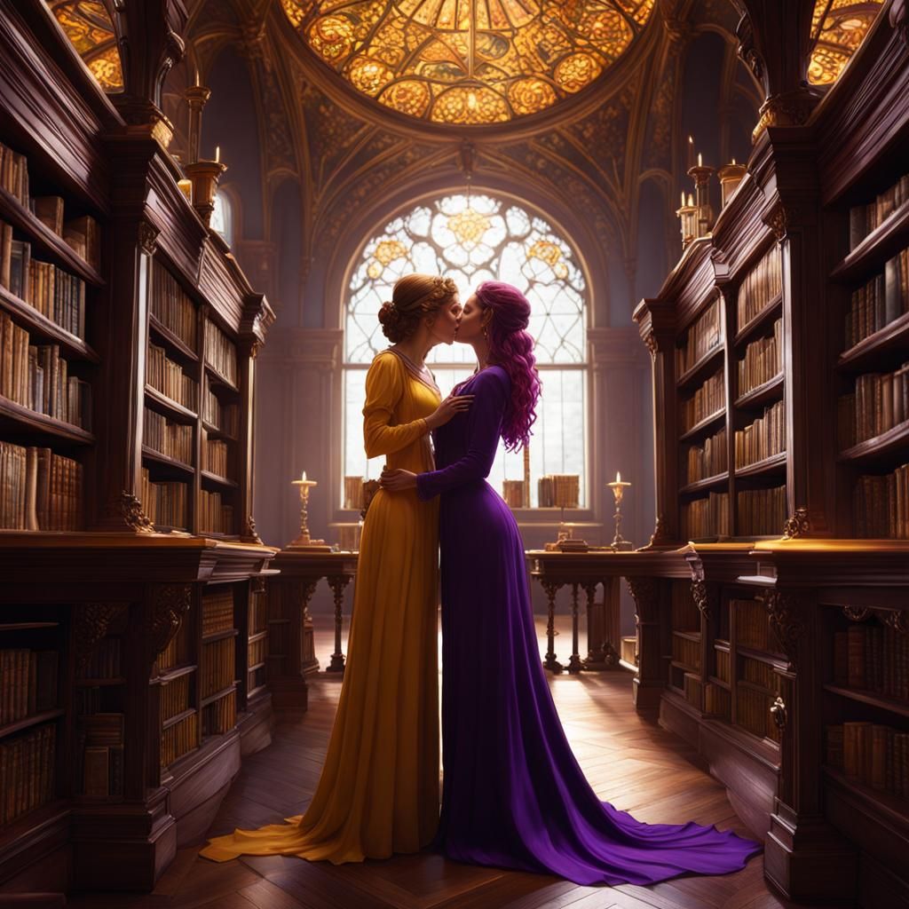 Two Women Kissing: Dark Fantasy Concept Art