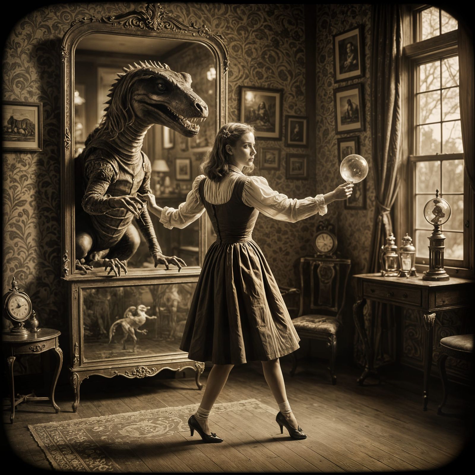 Dancing Through the Looking Glass: Sepia Vintage Photo