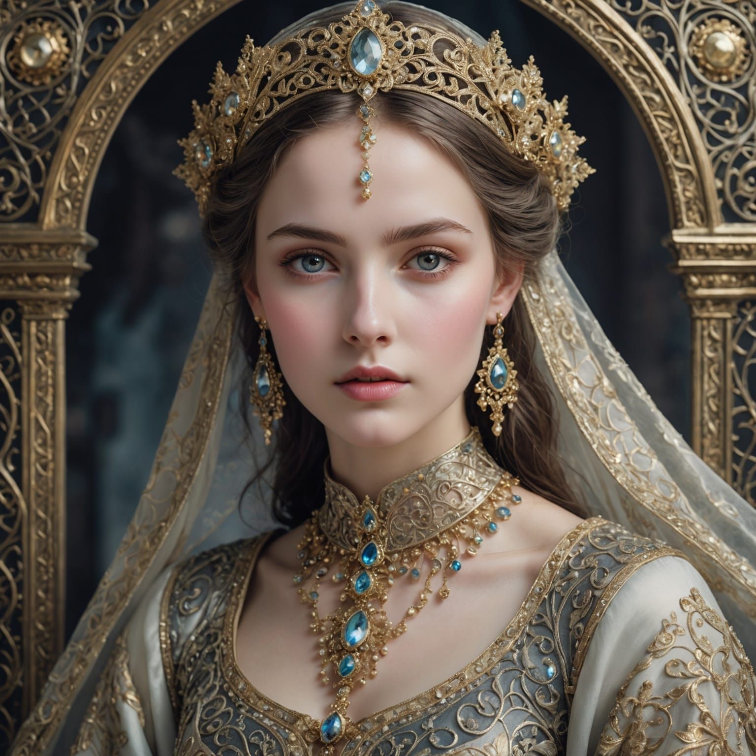 Ethereal Woman with Silver and Gold Filigree