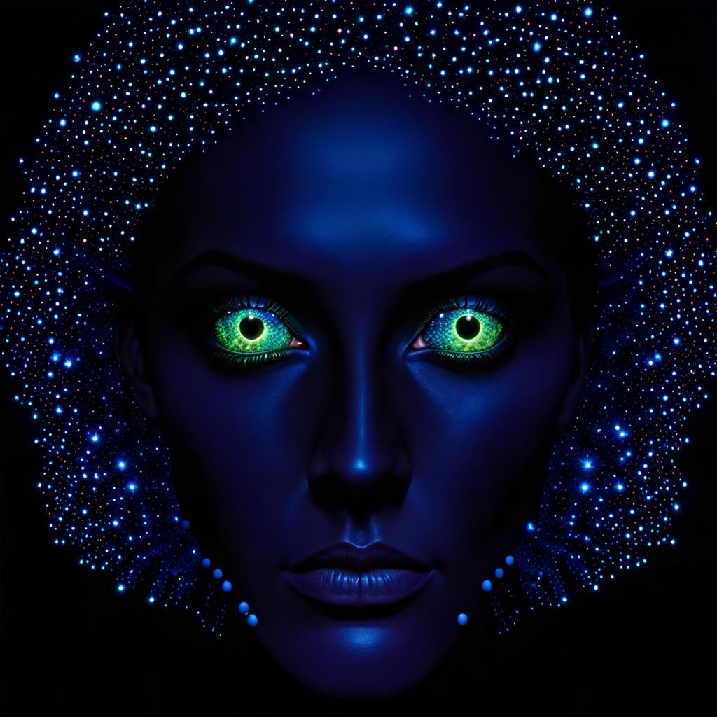 Bioluminescent Eyes Surrounded by Stars