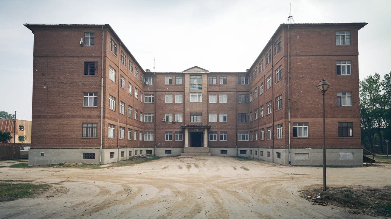 Vintage Brick Building with Rectangular Shape and Classic De...