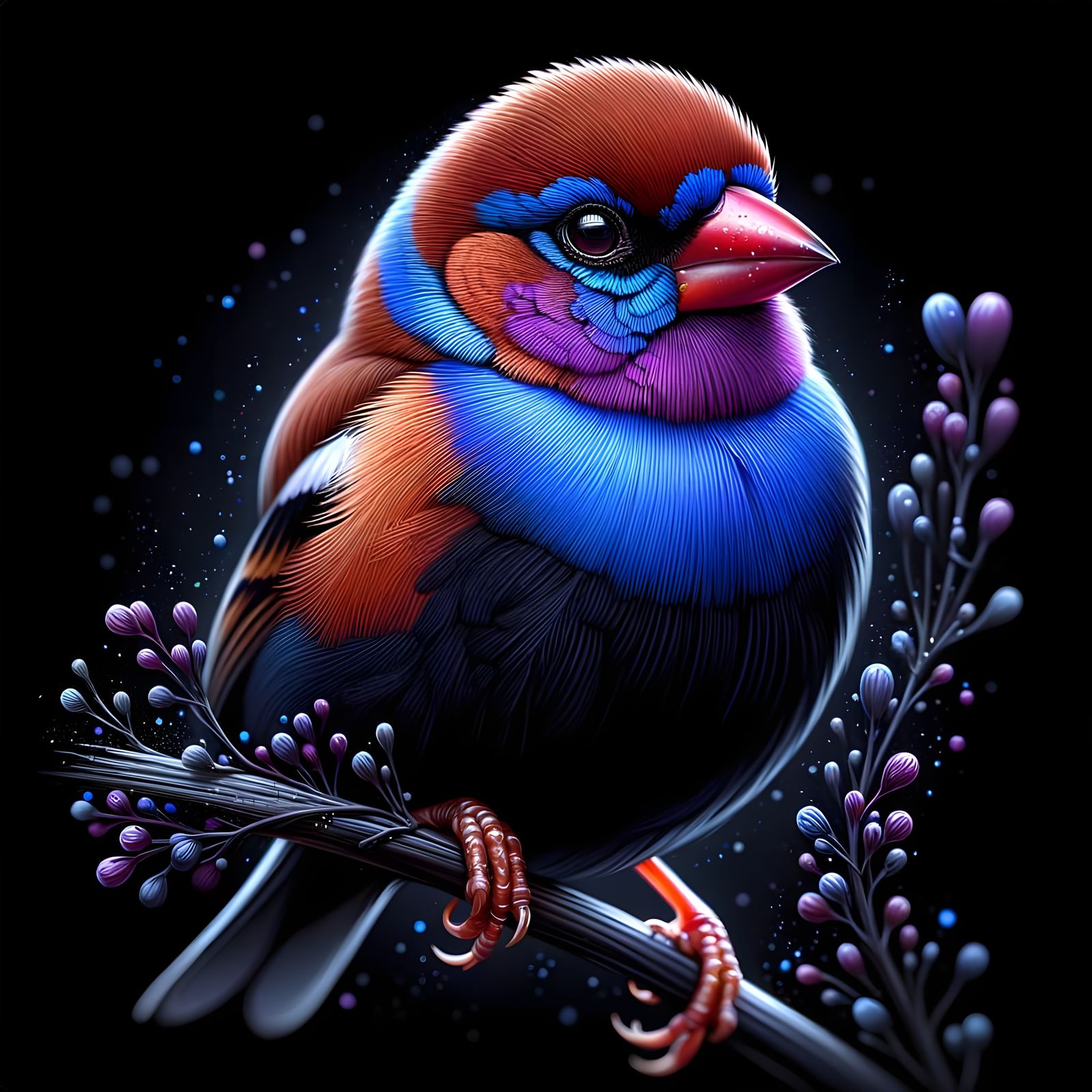 Purple Grenadier Finch on Acacia Branch