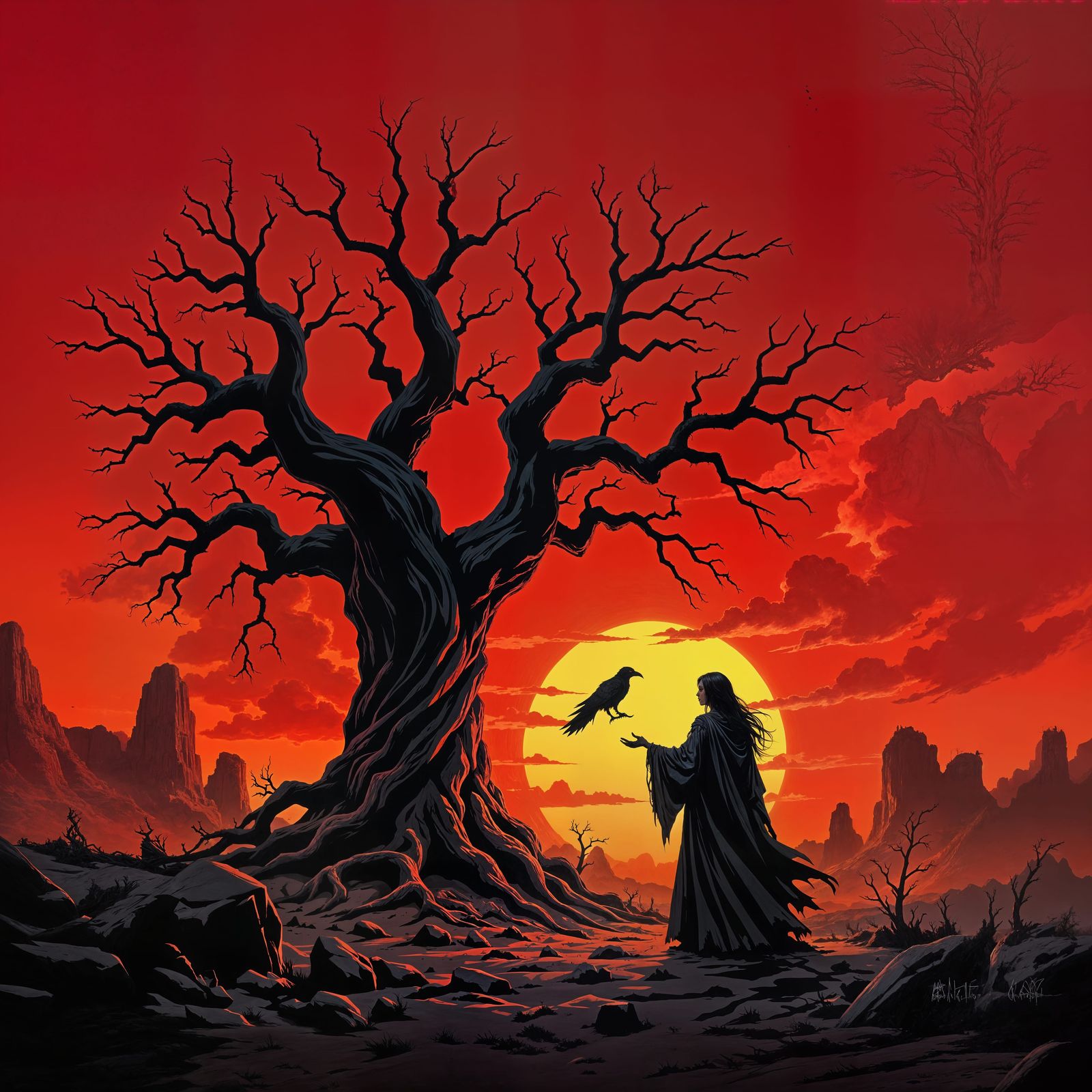 Witch Doctor Summons Raven Familiar in Dark Fantasy Art