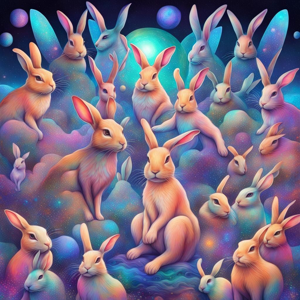 Holographic Astral Cosmic Bunnies in Mixed Media