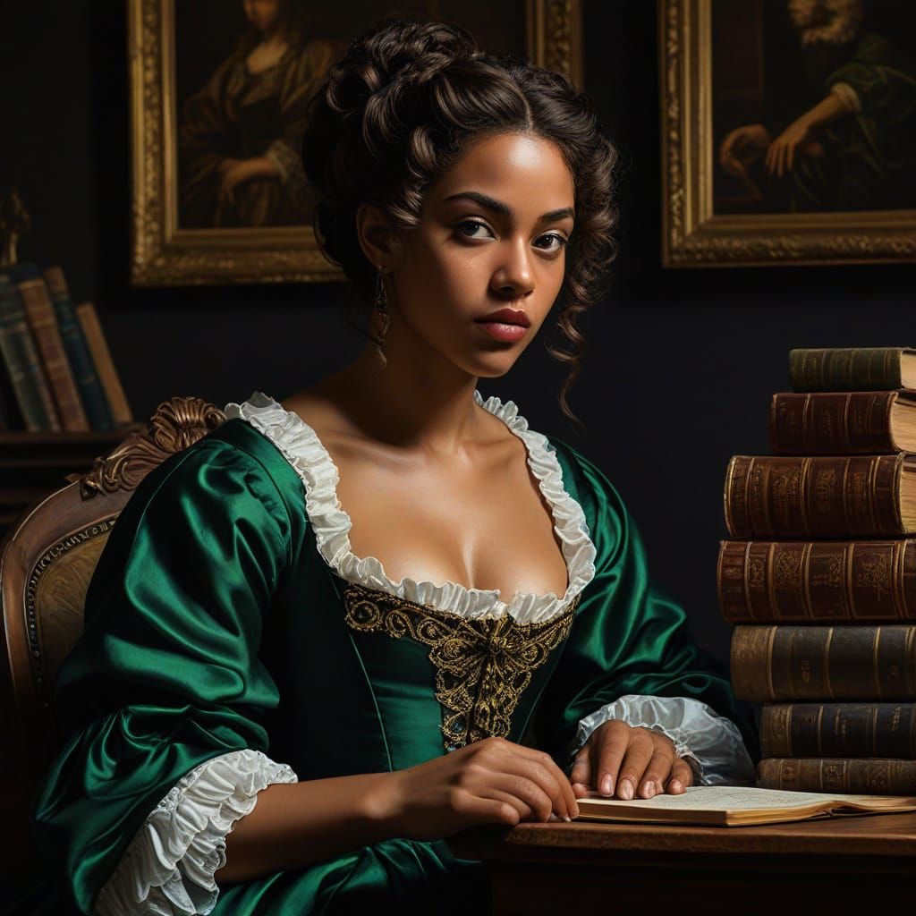 Victorian Woman at Ornate Desk in Baroque Style