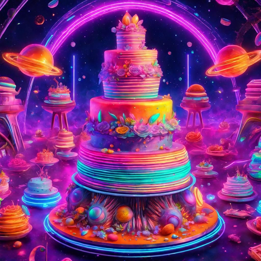 Neon Wedding Cake Rave in Space, Astral Illustration