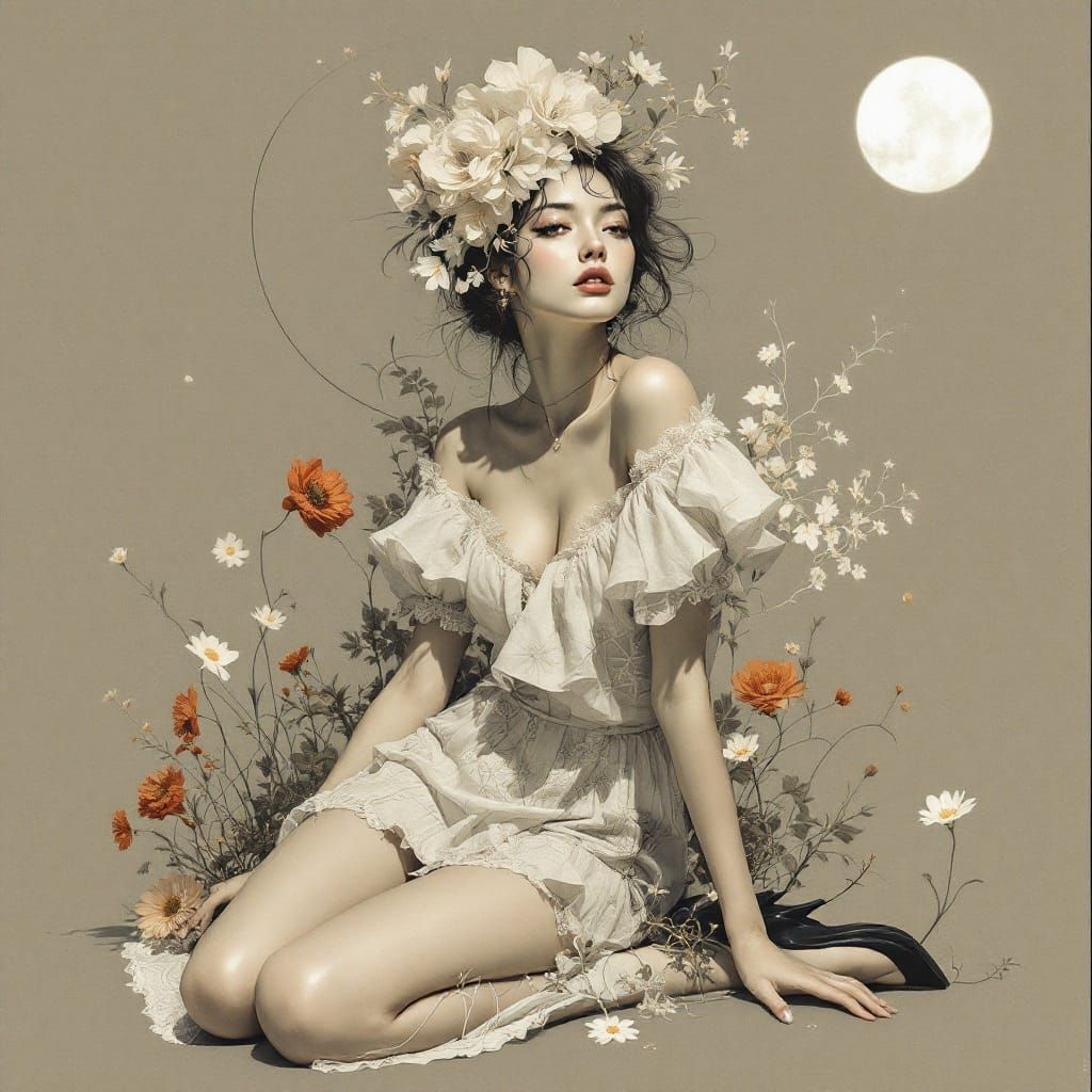 Elegant Woman with Muted Tones in Surreal Style