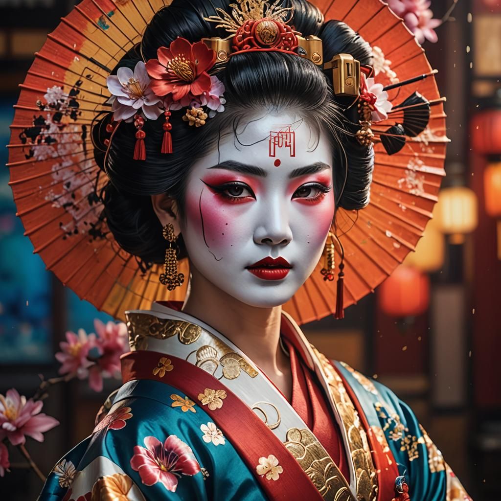 Beautiful Japanese Geisha in Traditional Costume