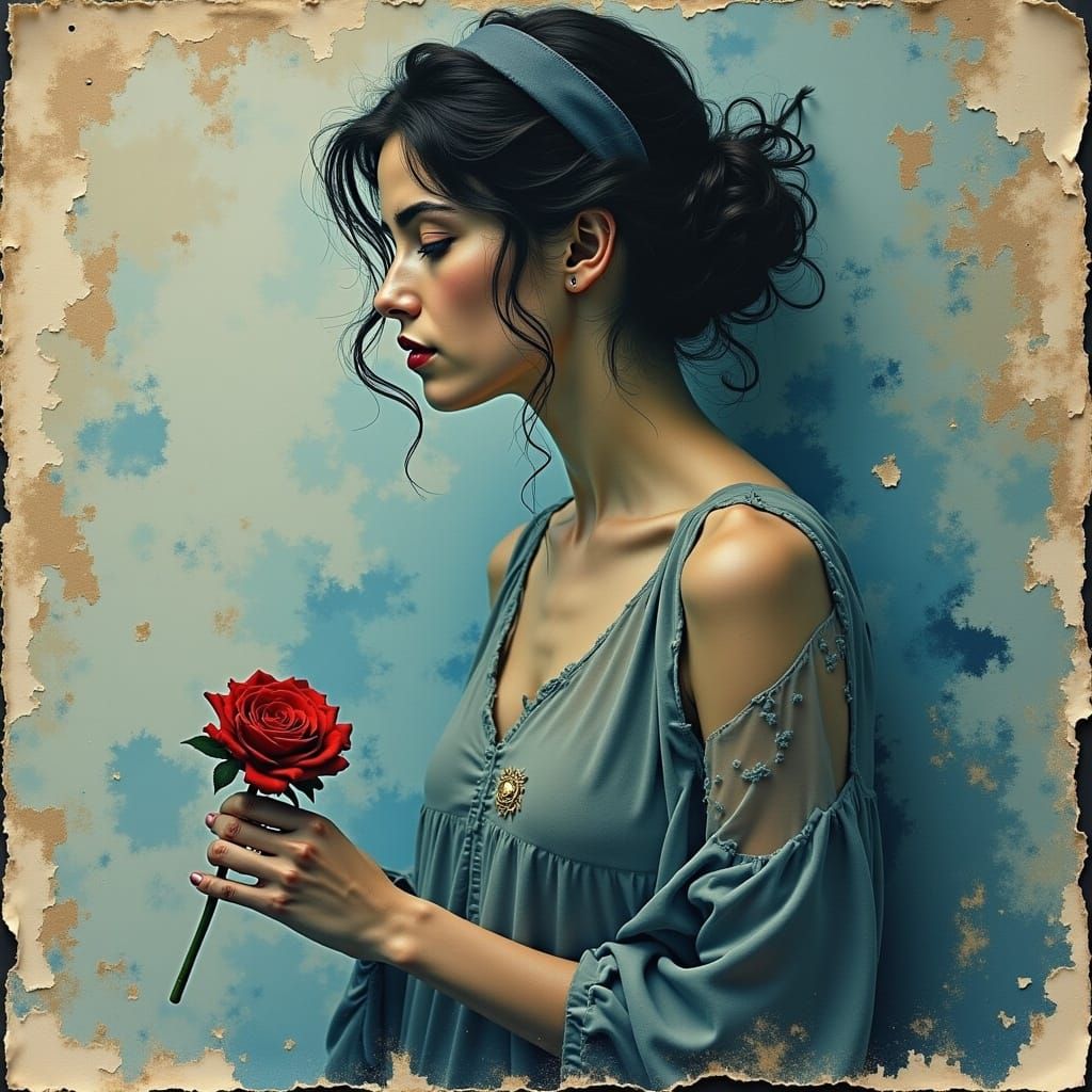 Vintage Blue Portrait of a Hollywood Icon