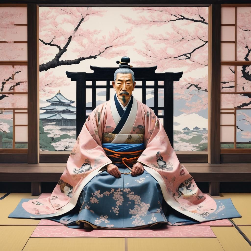 Emperor in Cherry Blossom Palace, Ukiyo-e Style