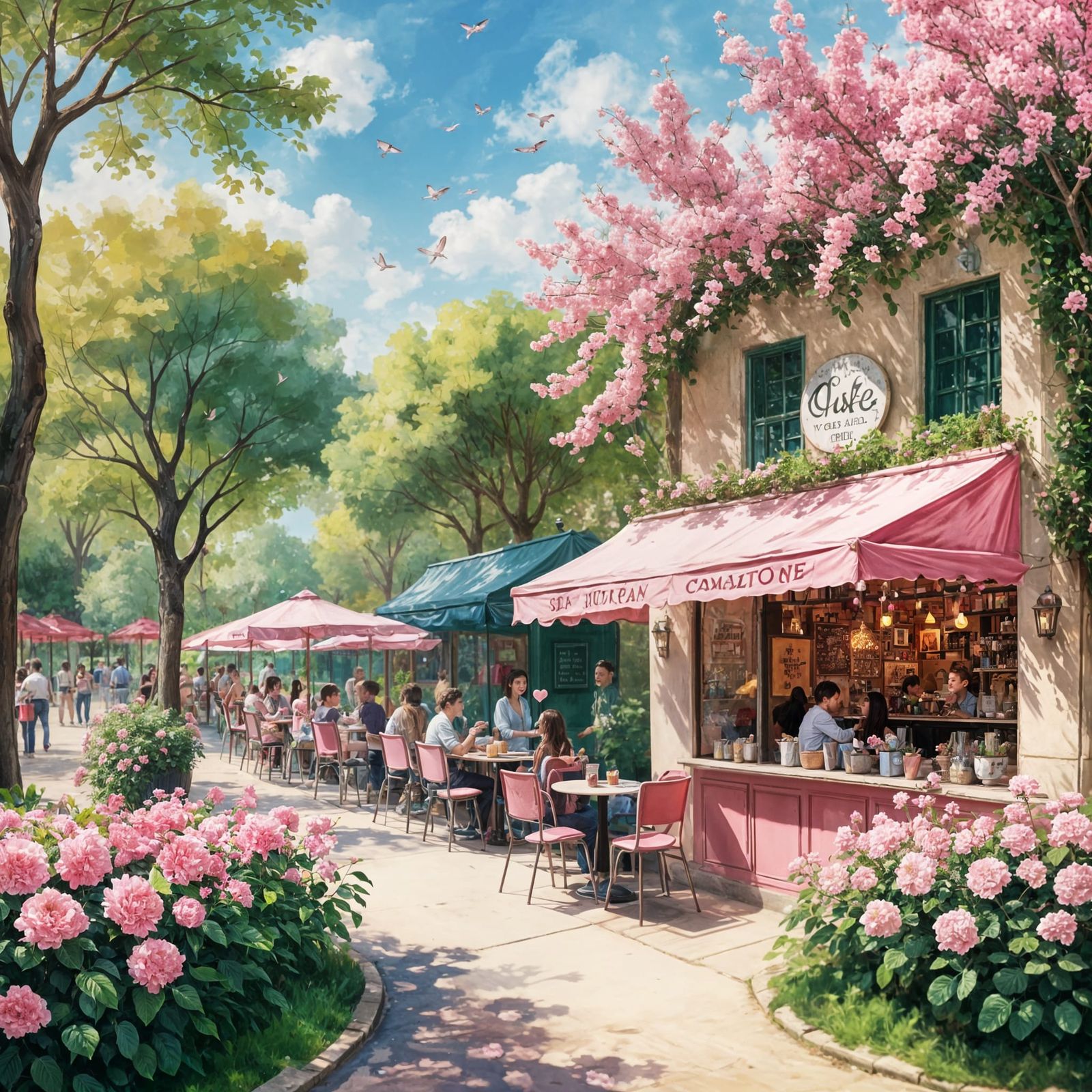 Vibrant Pink Paradise in a Bustling Park