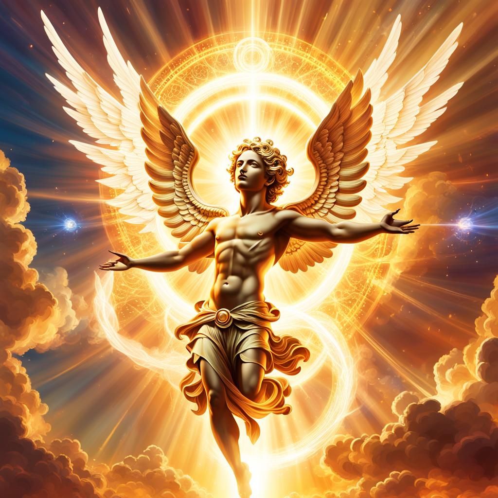 Surreal Cherub Illustration with Metallic Wheels