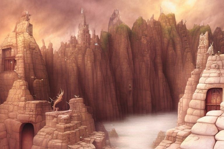 Epic Cliff Dwelling, Detailed Digital Matte Painting