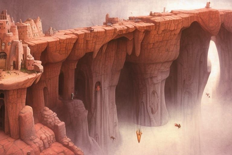 Epic Cliffside Dwelling Art, Digital Matte Painting