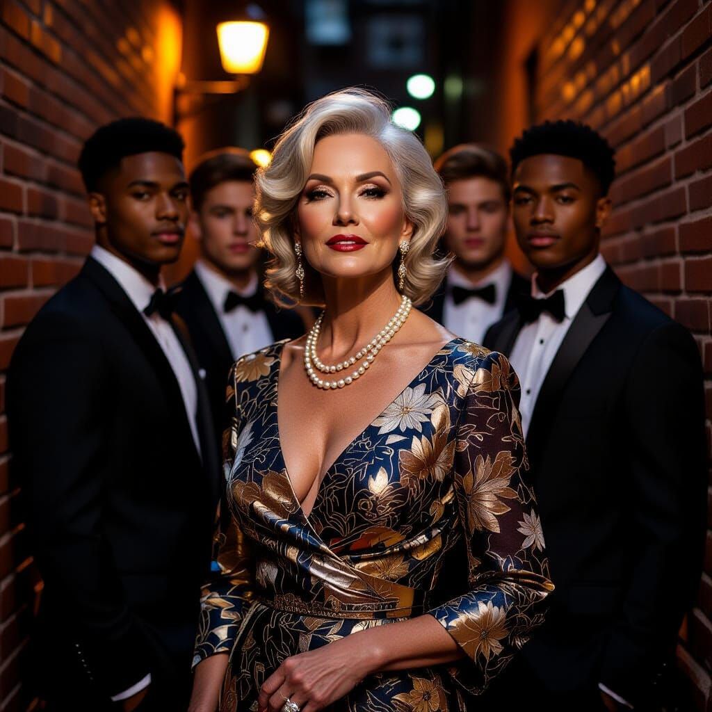 Elegant Woman in Alleyway, Contemporary Realism