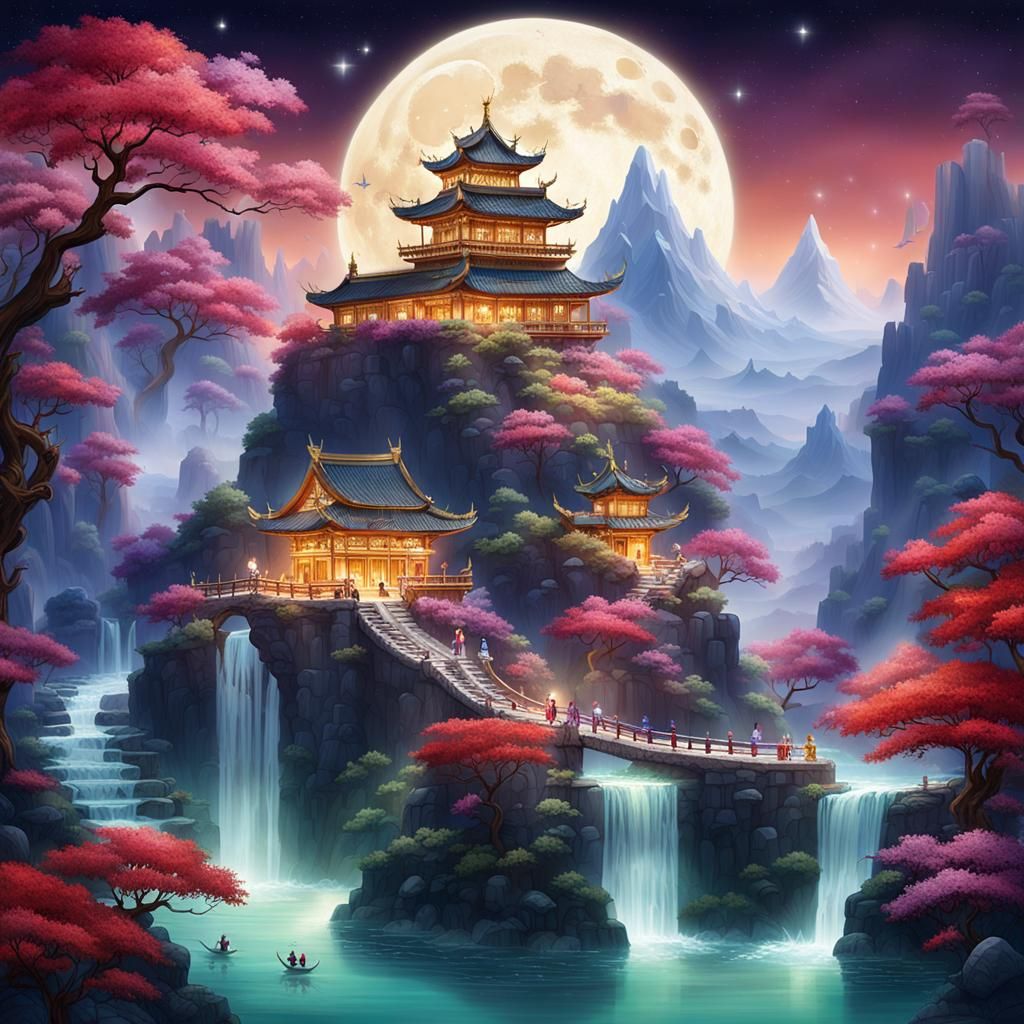 Surreal Floating Castle in a Magical Landscape