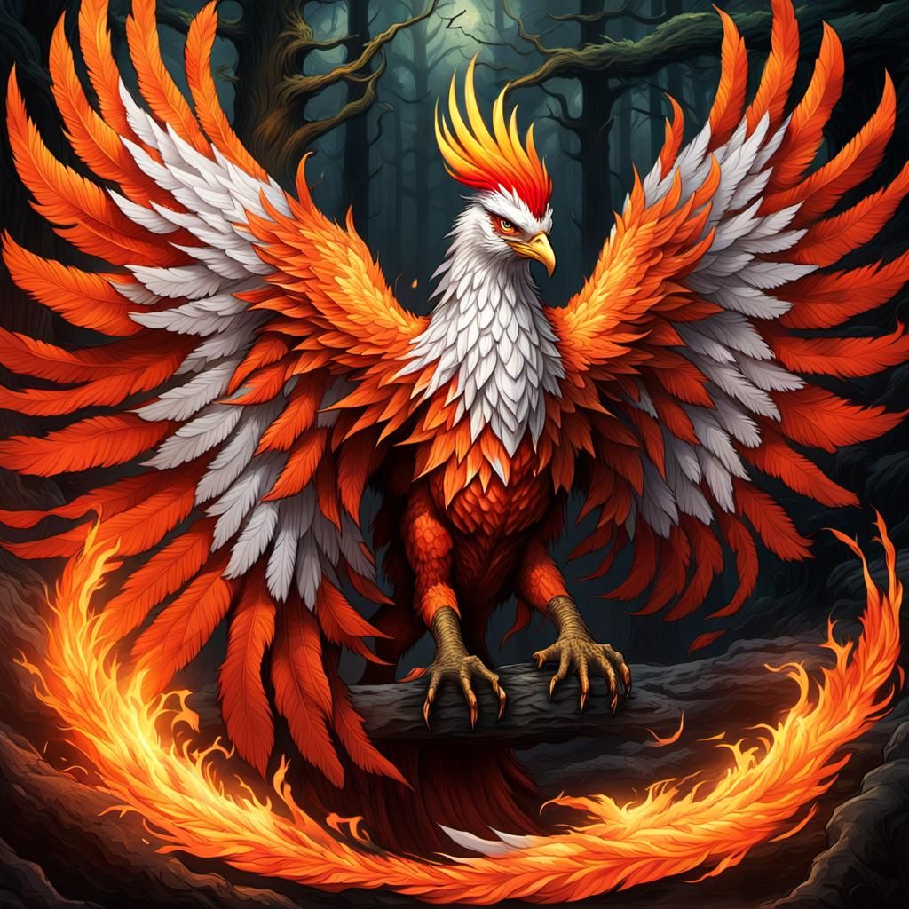 Majestic Phoenix Reborn in Enchanted Forest