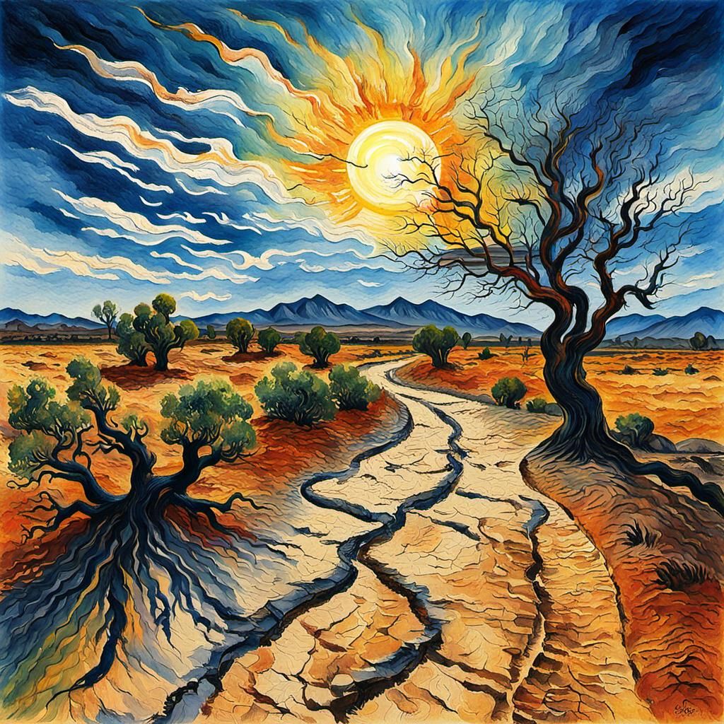 Desert Traveler in Van Gogh Style Watercolour