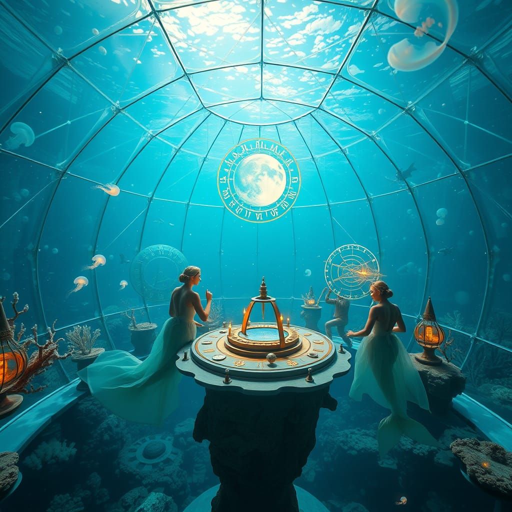 Majestic Oceanic Observatory in Dreamlike Blue-Hued Setting