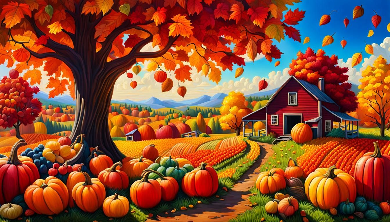 Bountiful Autumn Harvest in Earth Art Style