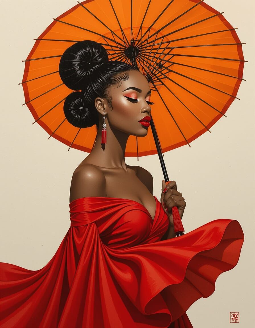 Autumnal Portrait of Woman with Umbrella