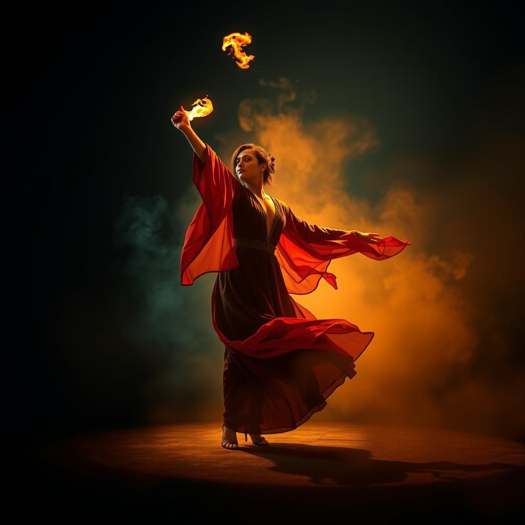 Fire Dancer's Shadowy Symphony: A Gothic Digital Art Perform...