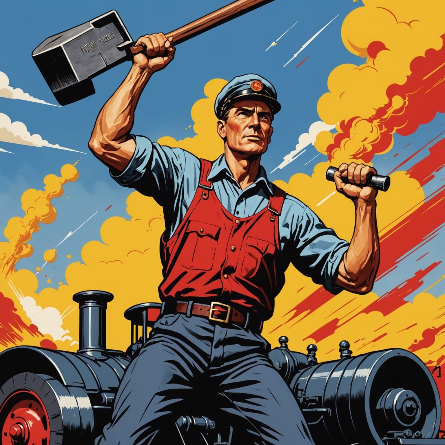 John Henry Swinging Hammer in Soviet-US Pop Art Style