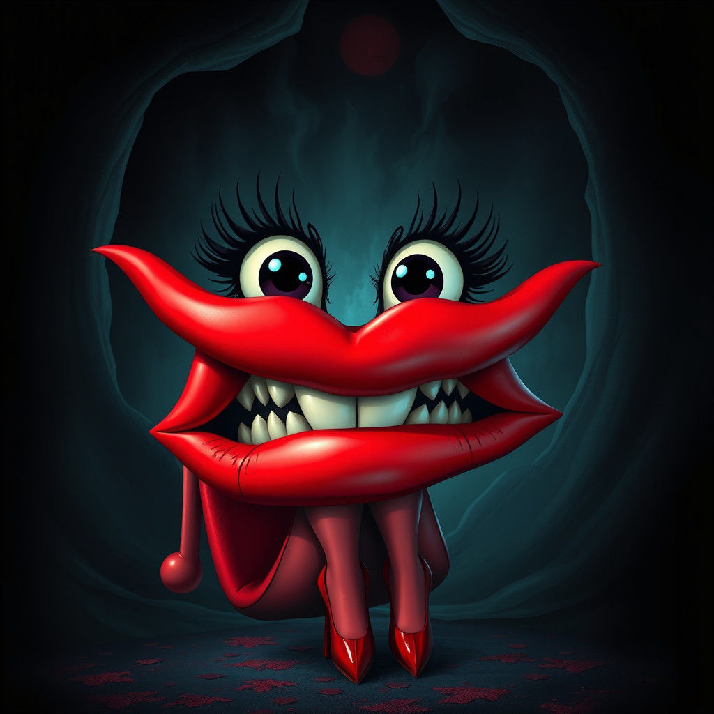 Whimsical Red Lips in a Dark Fantasy Style