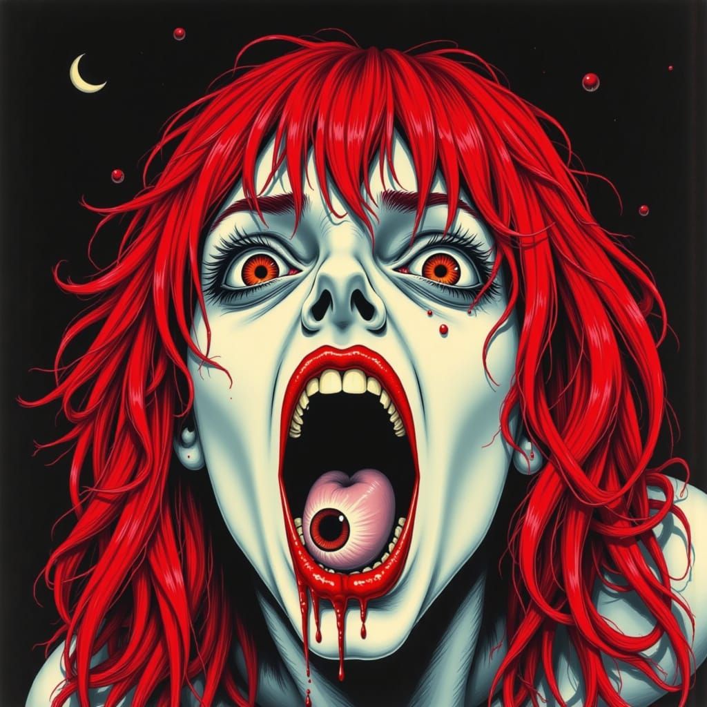 Grotesque Vampire with Eyeball, in Analog Horror Style