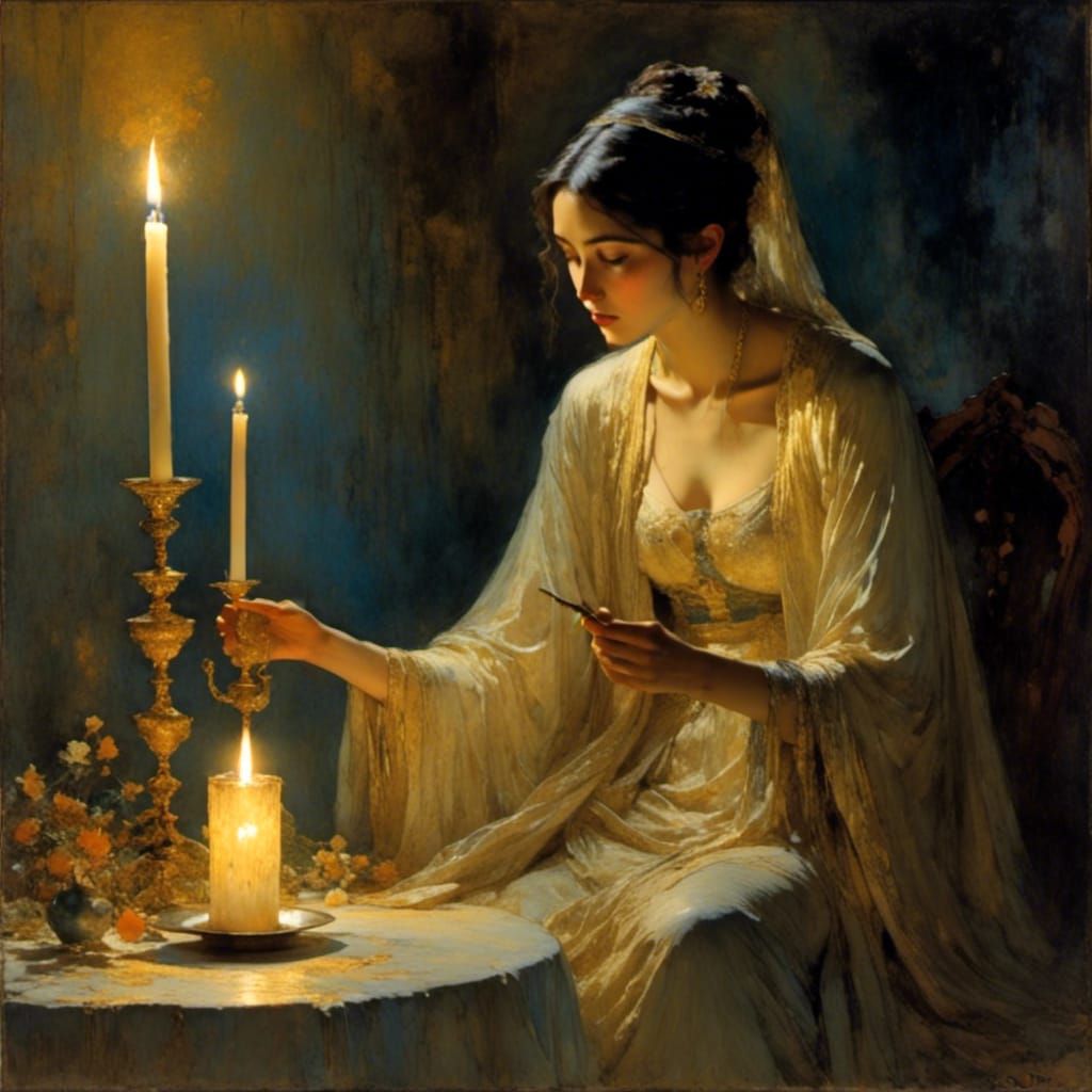 Temptation in Candlelight, in Tonalist Style