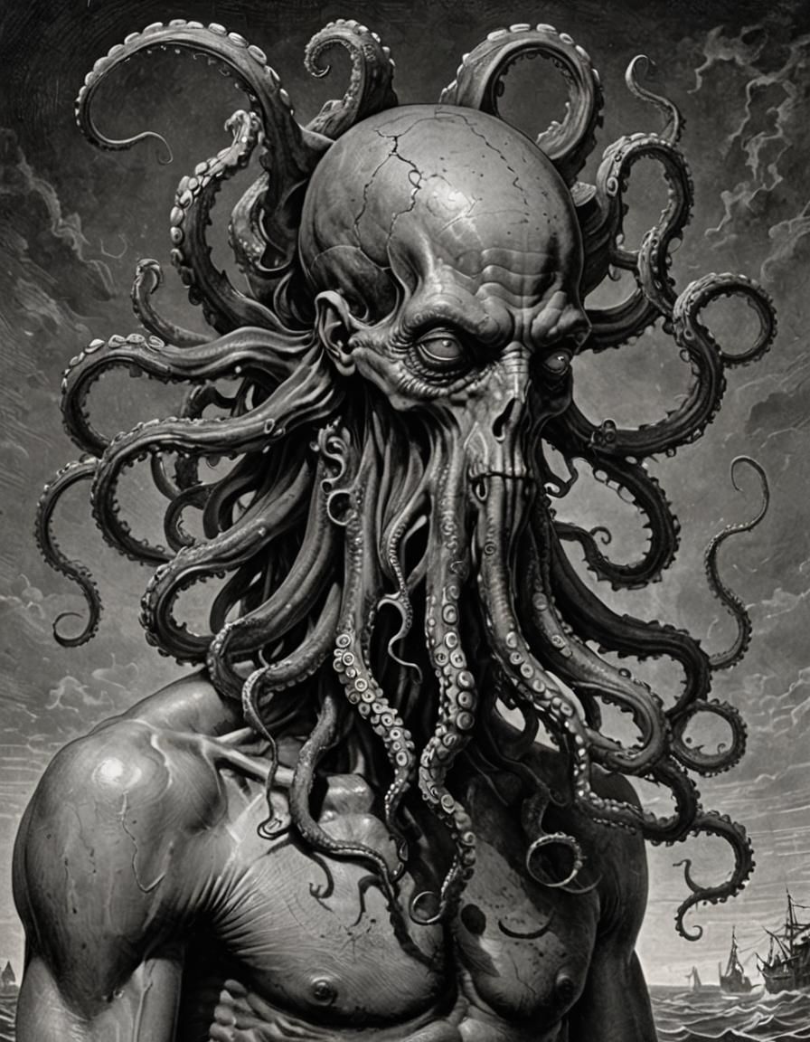 Horror Octopus Man in Doré-Rutkowski Style