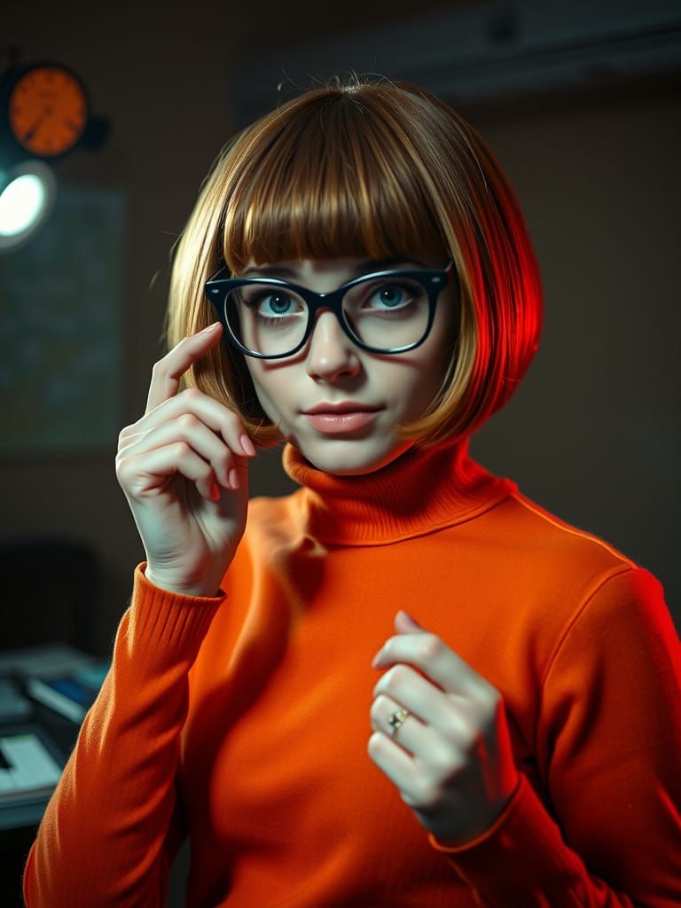 Velma Dinkley in Moody, Retro-Futuristic Cinematic Style